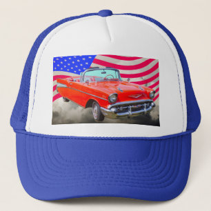 Casquette Bel Air 1957 de Chevrolet et drapeau des USA
