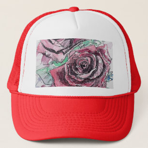 Casquette Belle peinture à l'aquarelle rouge Rose