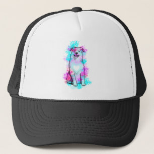 Casquette Berger australien dans l'éclaboussure d'aquarelle