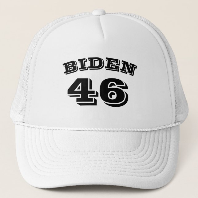 Casquette Biden 46 lettres blanches arrondies en noir blanc (Devant)