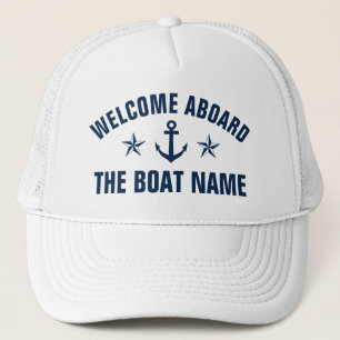 Casquette Bienvenue à bord du nom de bateau ancre nautique é