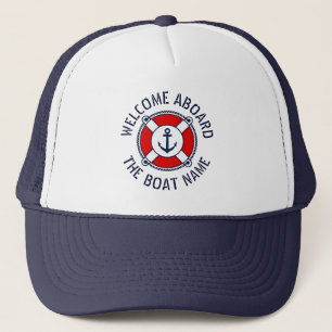 Casquette Bienvenue à bord du nom de bateau nautique ancre m
