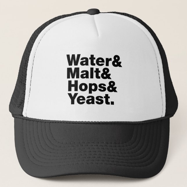 Casquette Bière = Eau & Malt & Hops & Yeast. (Devant)
