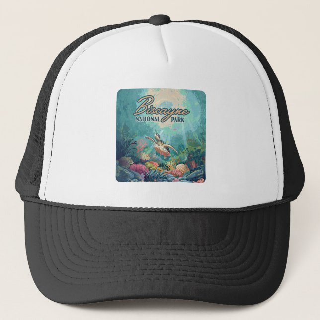 Casquette Biscayne National Park Floride Turtle Coral Retro (Devant)