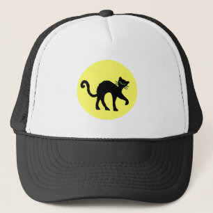 Casquette Black Cat Green Eyes Plein Lune Jaune