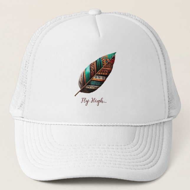 Casquette blanc avec plume colorée (Devant)