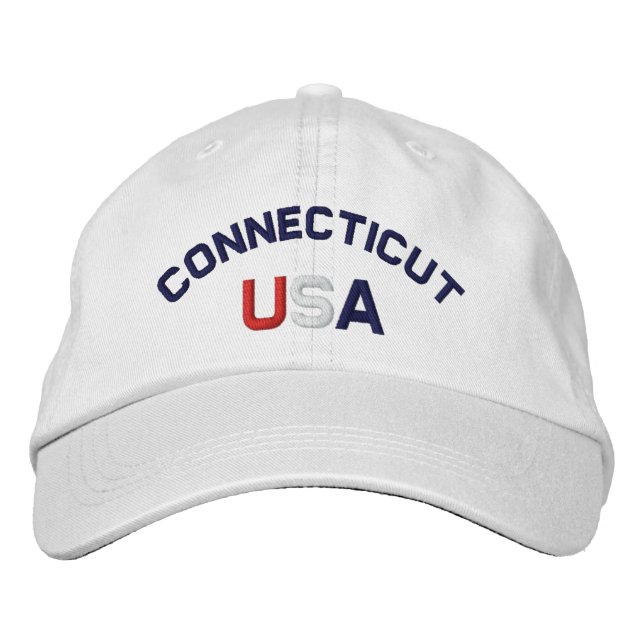 Casquette blanc brodé du Connecticut USA (Devant)