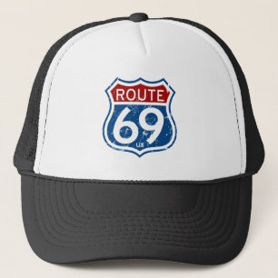 Casquette Blanc rouge de l'itinéraire 69 et bleu affligés