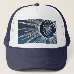 Casquette Blanc Sun Moon Mandala Blue Gradient Design