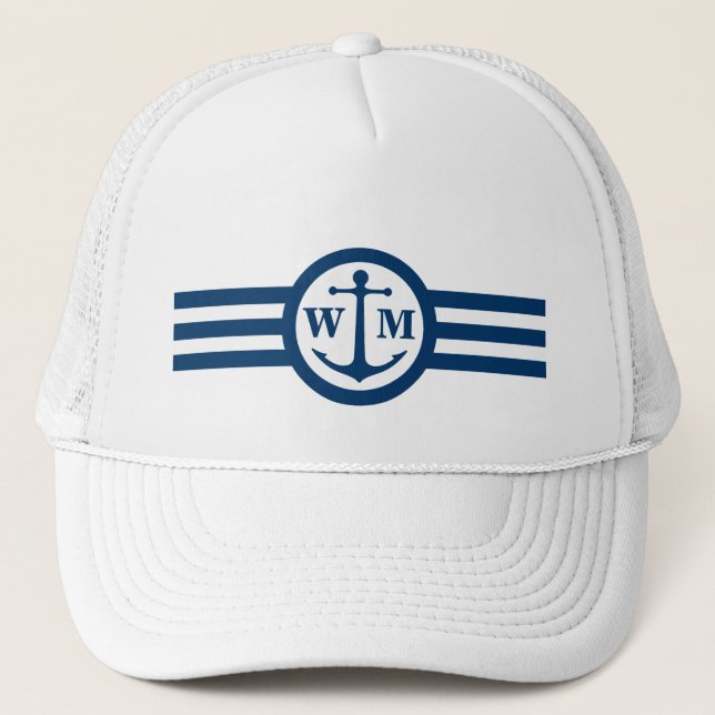 Casquette bleu de logo de monogramme d'Ancre (Devant)