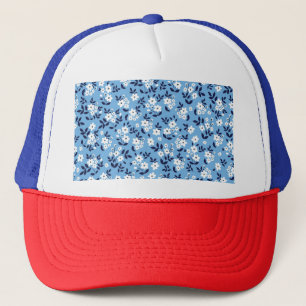 Casquette Bleu, Fleurs blanches : Vintage