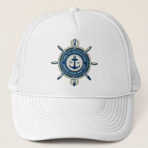 Casquette Bleu marine Ancre nautique et roue de navire d'ave