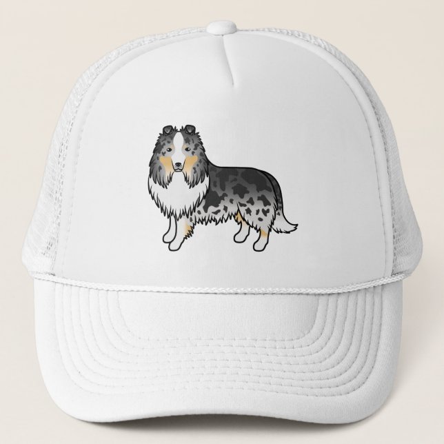 Casquette Bleu Merle Shetland Sheepdog Sheltie Dessin Chien (Devant)