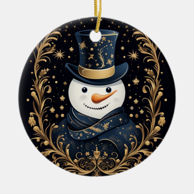 Casquette bleu Snowman Ornement décoratif or (Devant)