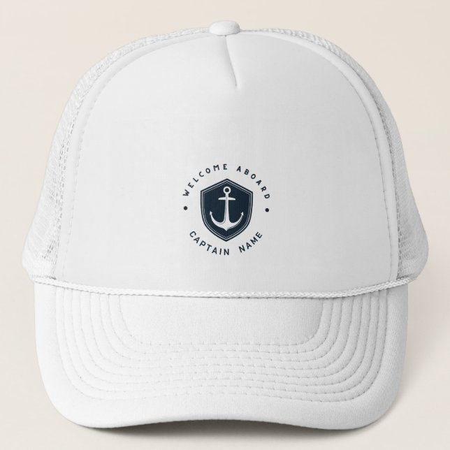 Casquette Blue Navy Ancre nautique yacht club voile Nom (Devant)