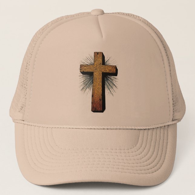 Casquette Bold Wooden Christian Cross Trucker Hat (Devant)