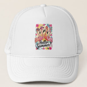 Casquette Bonjour Été Mignon Flamant Rose Plage Vacances Tro