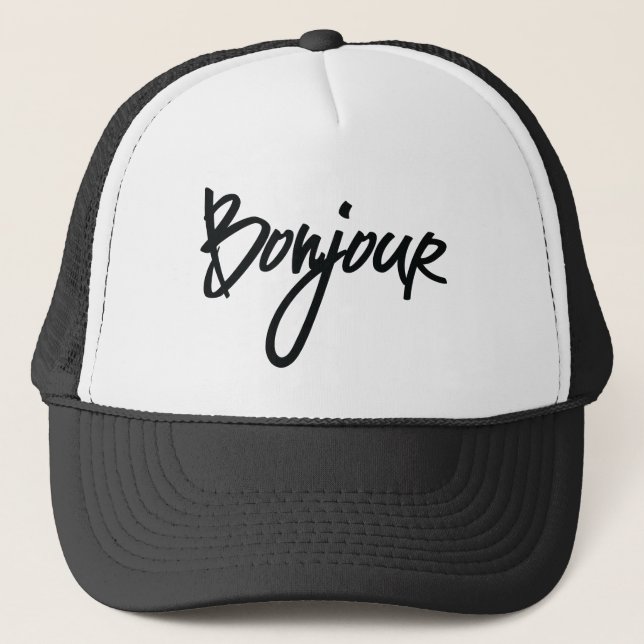 Casquette Bonjour Script (Noir) pour les amoureux de la Fran (Devant)