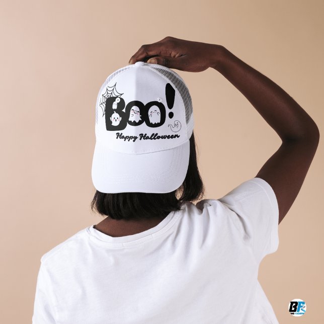 Casquette Boo ! Noir et blanc Mat Simple Halloween (Créateur téléchargé)