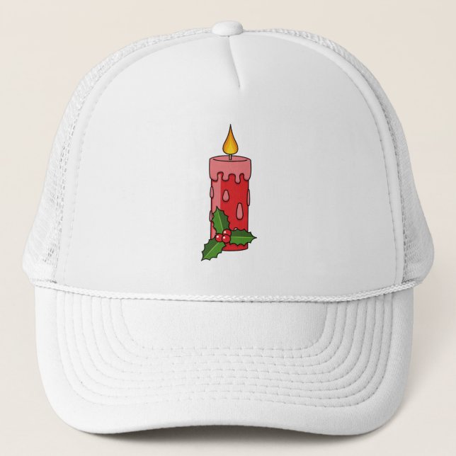 Casquette Bougie de Pilier Rouge de Noël avec Holly (Devant)