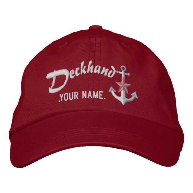 Casquette Brodée Ancre nautique personnalisée Deckhand nom blanc (Devant)