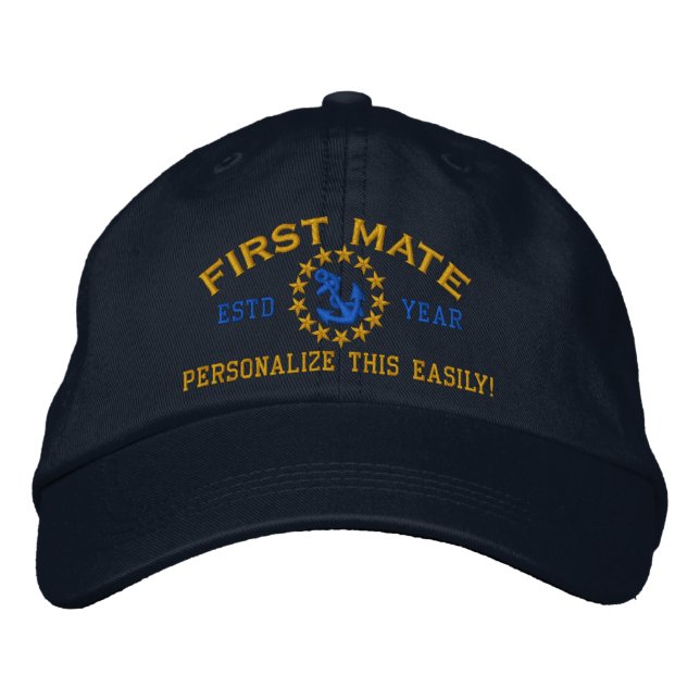 Casquette Brodée ANNÉE Personnalisable et Noms Premier Mate Yacht (Devant)