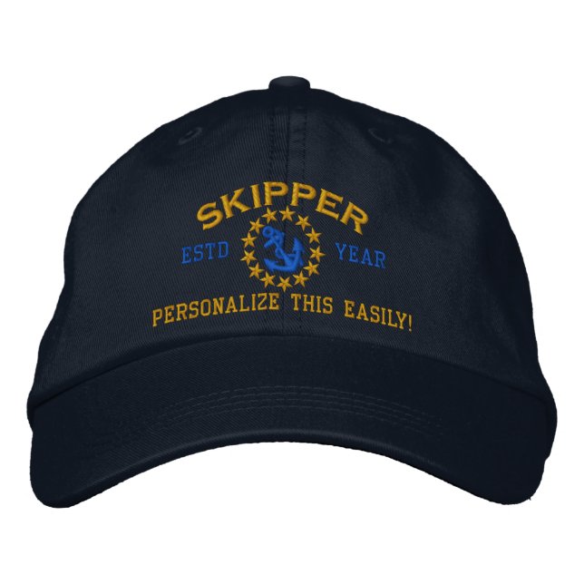 Casquette Brodée ANNÉE personnalisable et noms Skipper Yacht drapea (Devant)