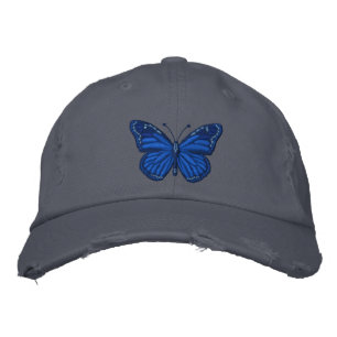 Casquette Brodée Bleu sur le papillon Monarque Bleu
