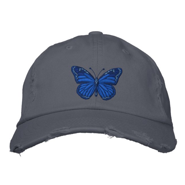 Casquette Brodée Bleu sur le papillon Monarque Bleu (Devant)