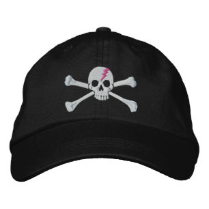 Casquette Brodée Broderie de crâne rose chaud