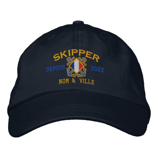 Casquette Brodée Broderie nautique de skipper français personnalisé (Devant)