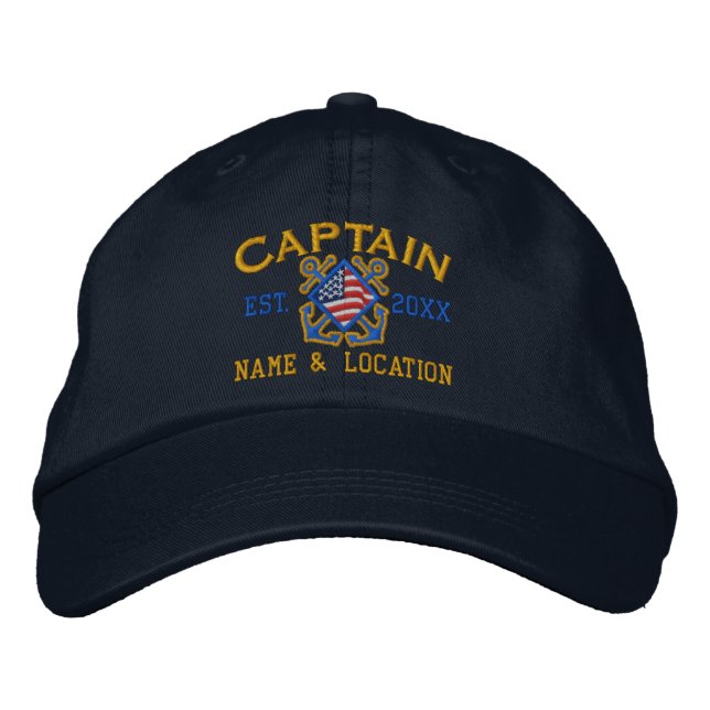 Casquette Brodée Broderie nautique personnalisée du capitaine améri (Devant)