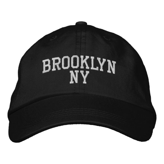 Casquette Brodée BROOKLYN NY Blanc simple sur noir (Devant)