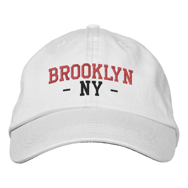 Casquette Brodée BROOKLYN NY Preppy Rouge noir sur blanc (Devant)