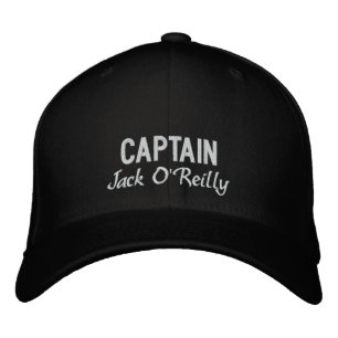 Casquette Brodée Capitaine de pêche personnalisé en noir et blanc