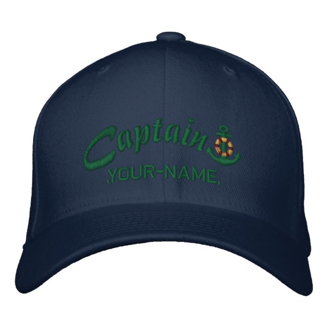 Casquette Brodée Capitaine personnalisé Lifesaver Anchor Name Green (Devant)
