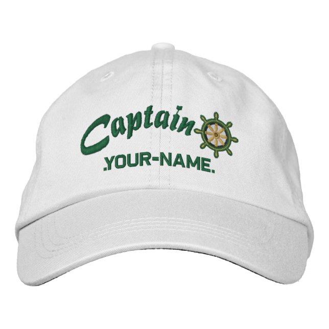Casquette Brodée CAPITAINE roue personnalisable votre navire nommé (Devant)