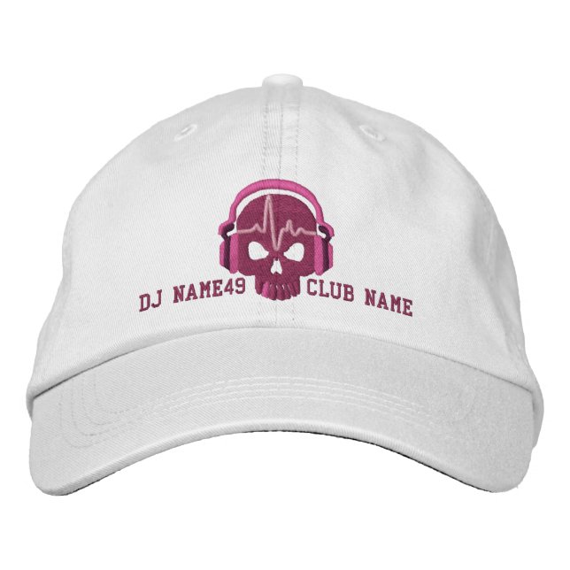 Casquette Brodée Crâne DJ personnalisé Votre nom Club Broderie (Devant)