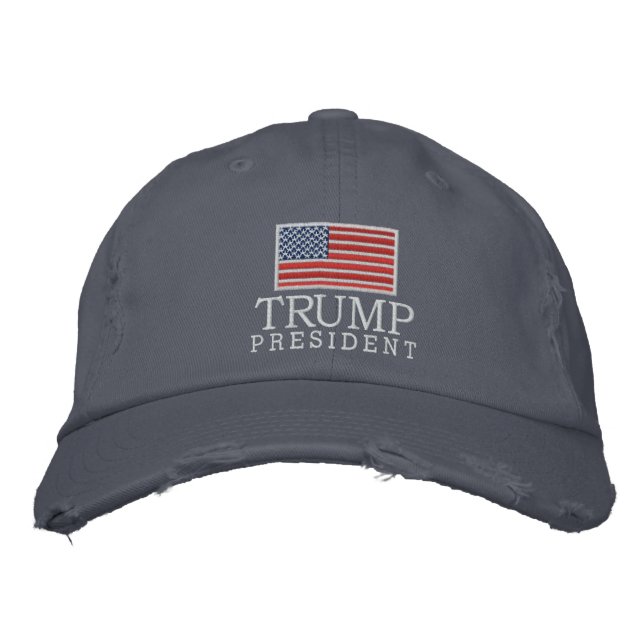 Casquette Brodée Donald Trump - Président 2024 avec drapeau américa (Devant)
