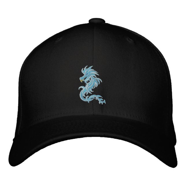 Casquette Brodée dragon bleu tribal (Devant)