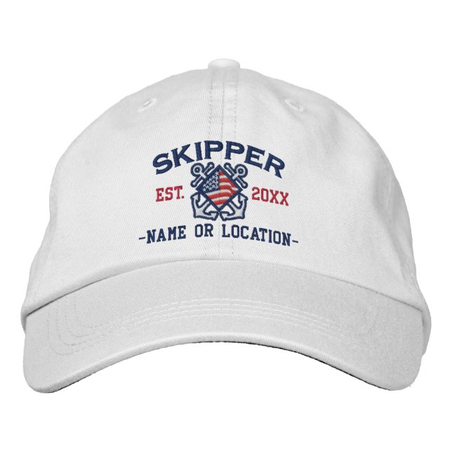 Casquette Brodée Drapeau américain personnalisé Skipper Nautique (Devant)