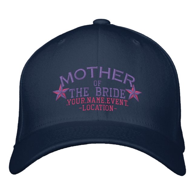 Casquette Brodée Étoiles personnalisées Mère de la mariée en rose (Devant)
