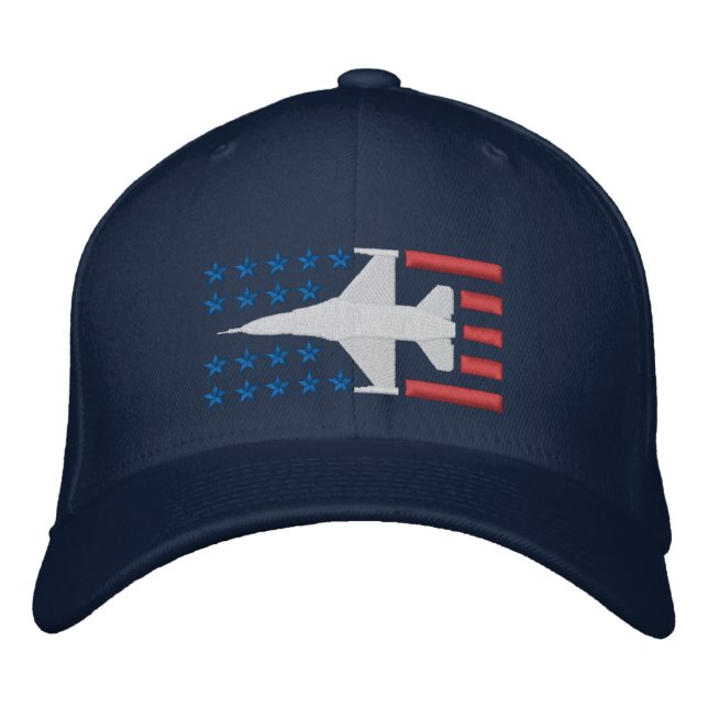 Casquette Brodée F-16 Étoiles et rayures d'avion de chasse rouge bl (Devant)