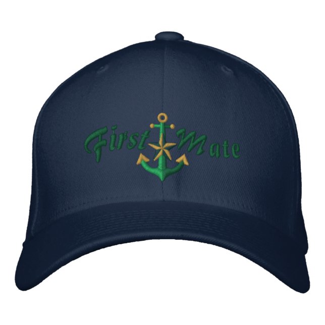 Casquette Brodée First Mate Nautical Star Anchor Green (Devant)