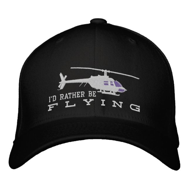 Casquette Brodée Hélicoptère Chopper Silhouette Plutôt Voler (Devant)