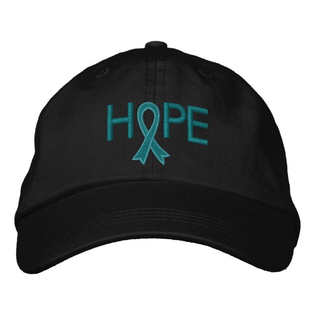 Casquette Brodée HOPE - Cancer de l'ovaire Turquoise ruban (Devant)