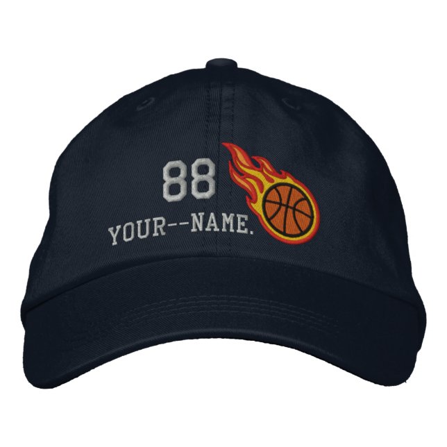 Casquette Brodée Insigne de balle de basket-ball Flames de course p (Devant)