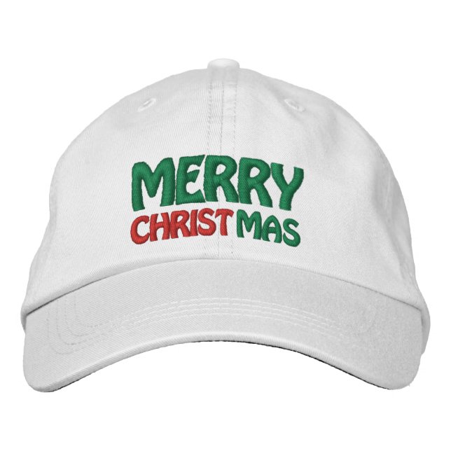 Casquette Brodée Joyeux Noël blanc rouge et vert (Devant)