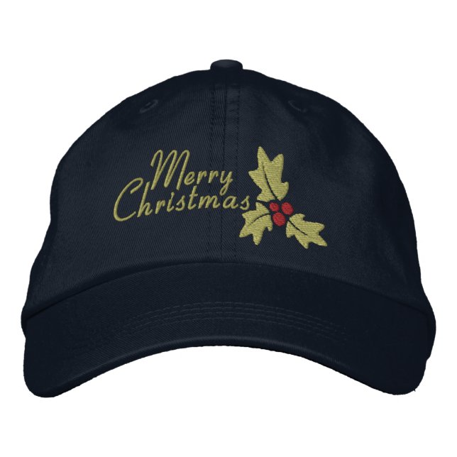 Casquette Brodée Joyeux Noël Holly Et Berries (Devant)