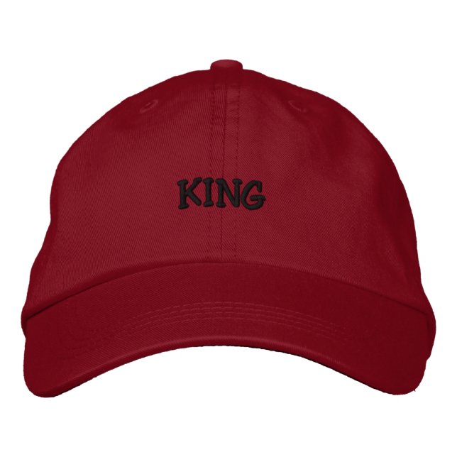 Casquette Brodée KING Dark Indigo Texte Rouge Couleur-Casquette Bea (Devant)